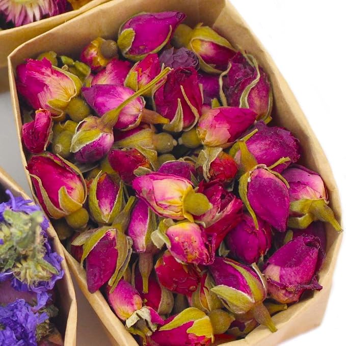 9 Bags Set Dried Flowers - Candle Making Soap Making DIY Candel Natural Flowers-,Lily,Don't Forget Me,Lavender,Mint Leaf,Rose Petal, Red Rose,Globe Amaranth,Chrysanthemum.