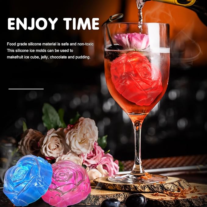 Walfos Rose Ice Cube Mold 2.8 Inch,Soap Mold, Make 12 Cute Flower Shape Ice. BPA Free and Dishwasher Safe.Release Easily.Perfect for Soap Cocktails Juice Whiskey Jelly Chocolate etc.(Set of 2 Pink)