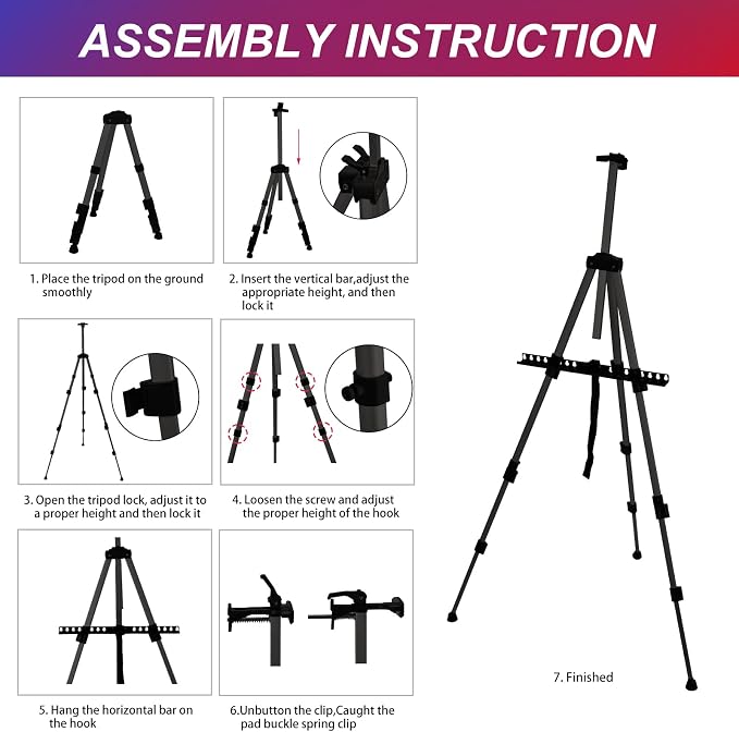 AROIC 8 Pack Painting Display Easel Stand Portable Adjustable | Metal Tripod Artist Canvases Height from 17 to 66 In Extra for Table-Top/Floor, Draw and Display, Black with 8 Storage Bag