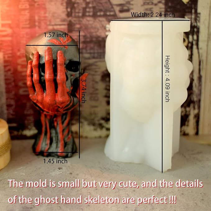 Skull Candle Molds, 3D Ghost Hand Skull Halloween Candle Molds | 3D Skull Silicone Mold for Candle Making, Aromatherapy Soap, Resin Casting, Ideal for Halloween Festive Atmosphere DIY Gifts