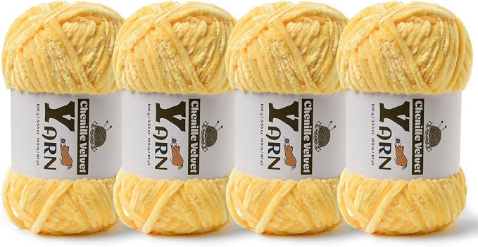 Chenille Crochet Light Yellow Yarn 4 Pack
