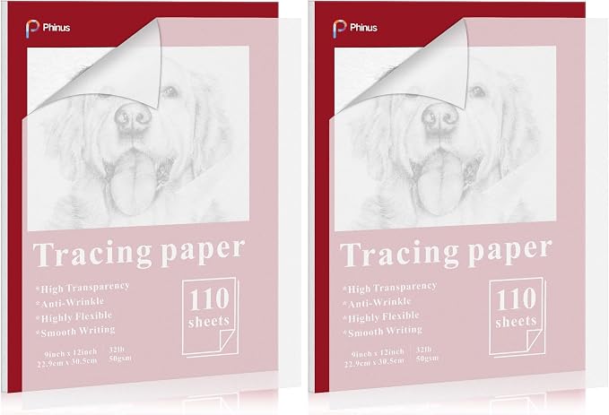 110 Sheets Tracing Paper for Drawing, 9”x12” Trace Paper, Translucent Vellum Paper Tracing Paper Pad, Tracing Pad for Sketching, Preliminary Drawing, Overlaying Images Tracing (Pack of 2)