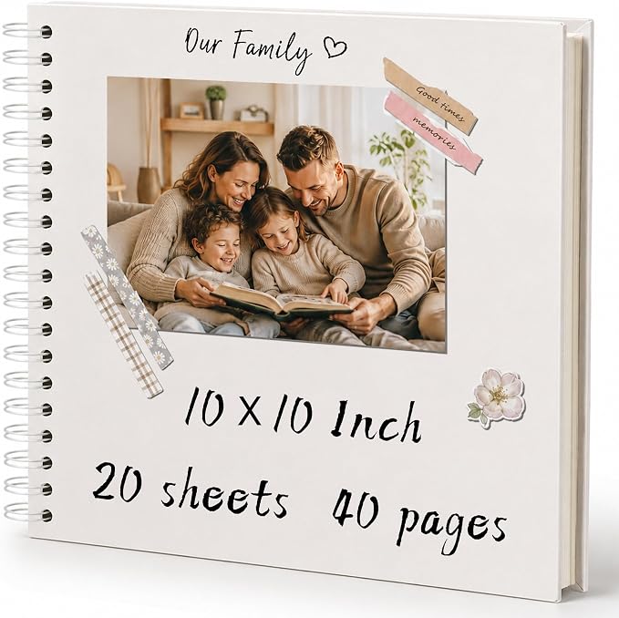 10x10 Inch DIY Scrapbook Album 40 Pages (20 Sheets), Hardcover Kraft Paper