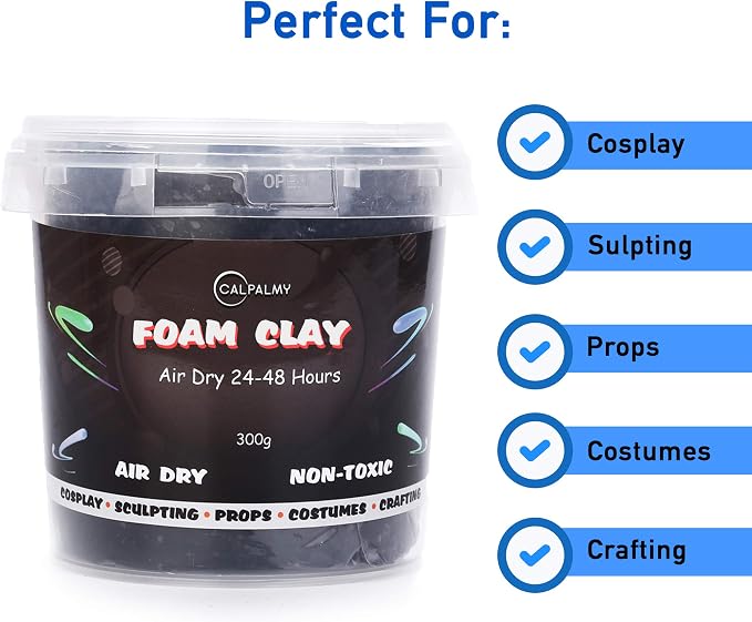 Moldable Cosplay Foam Clay (Black) – High Density and Hiqh Quality for Intricate Designs | Air Dries to Perfection for Cutting with a Knife or Rotary Tool, Sanding or Shaping