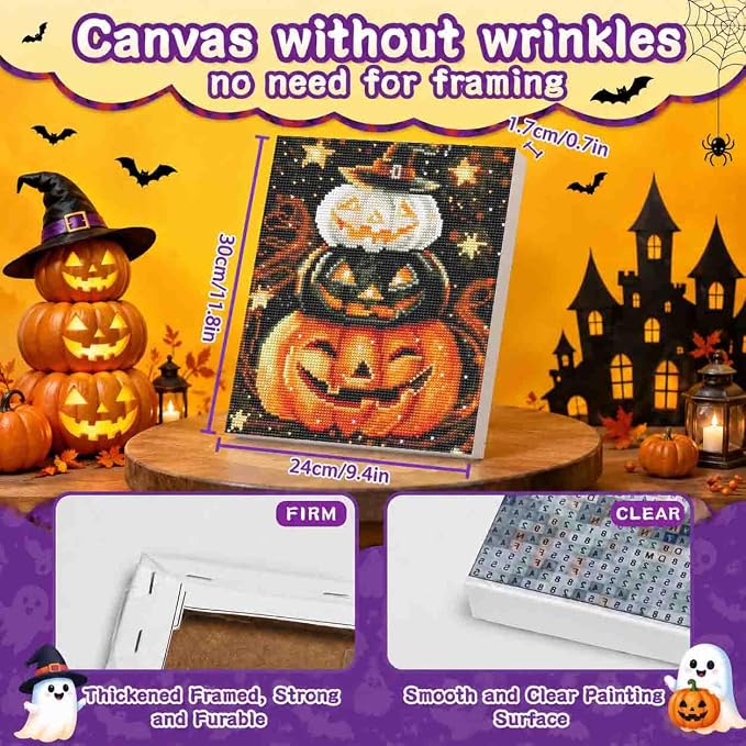 Halloween Diamond Art Kits for Adults with Frame,Pumpkin Diamond Painting