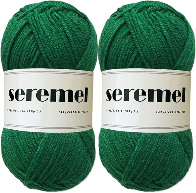 Seremel 4-Ply Acrylic Soft Yarn, 2 Skeins Crochet Yarn(Christmas Green)