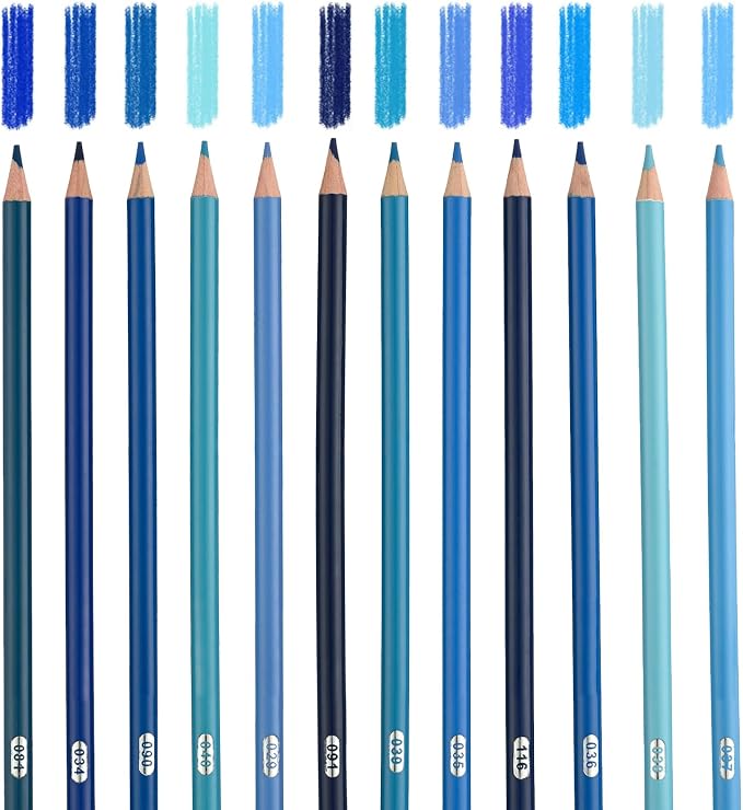 12 Blue Colored Pencils,Oil Based Colored Drawing Pencil Set for Adults Coloring Books Drawing Sketching Art