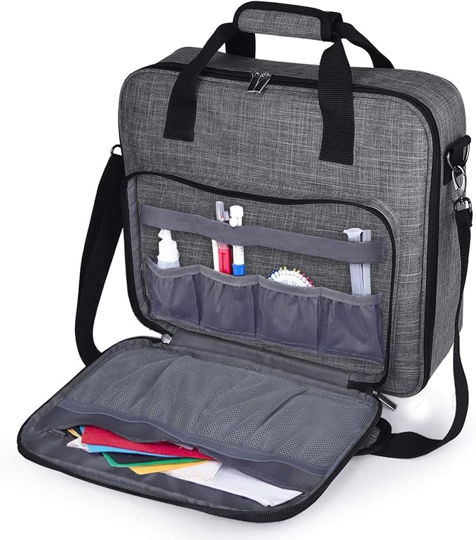 BAGLHER Cross Stitch & Embroidery Organizer Bag - Large Portable Project Storage with 3 Compartments, Travel Friendly Carrying Case for 11.2" Hoops, Threads, Supplies (Gray)
