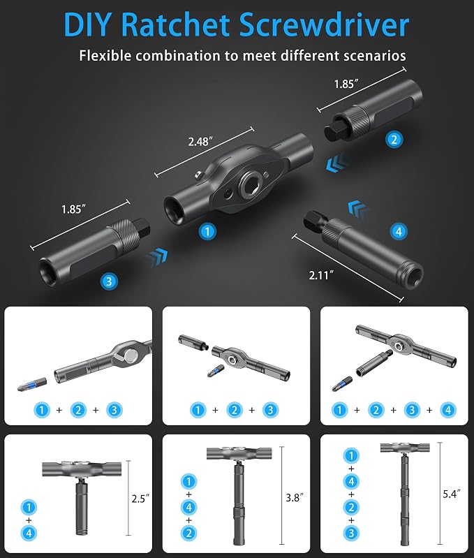 24 in 1 Magnetic Ratchet Screwdriver Set – Multi Bit Precision Repair Tool Kit with Detachable Handle, S2 Steel Bits, Portable Storage Case for Furniture, Computer, Bicycle, Electronics