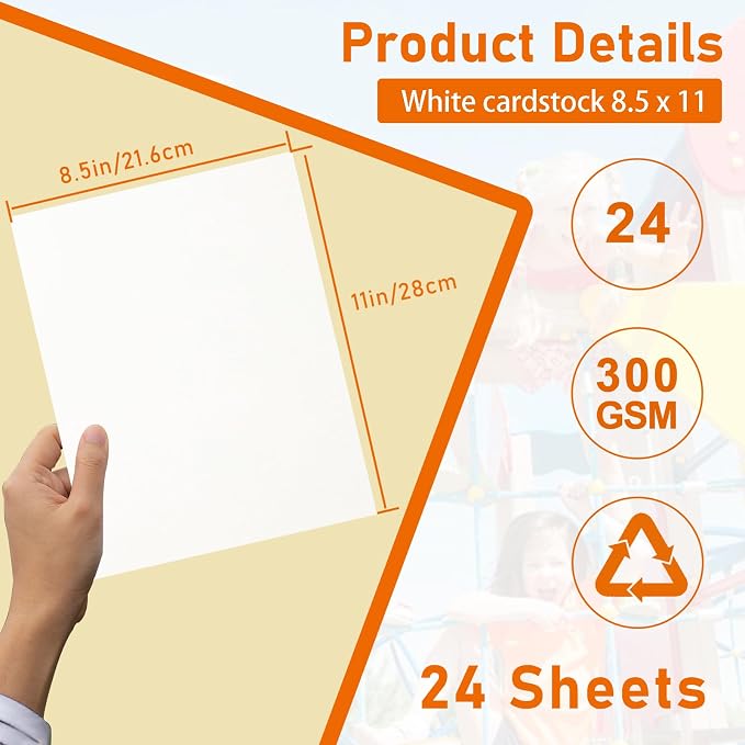 Guakicae 24 Sheets White Cardstock 8.5 x 11 Craft Paper, 300gsm/110lb