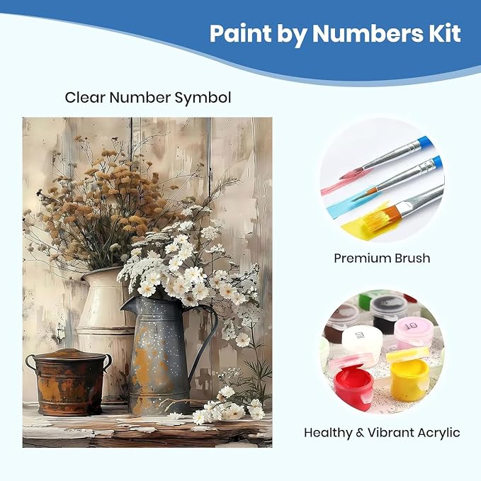 WUDWL 6 Pack Paint by Numbers Kit for Adults,Color By Numbers for Adults | Flowers and Plants Decor Painting by Number On Canvas, Paint Number Artist Funny Without Frame DIY, Home Wall Decor, 12x16in