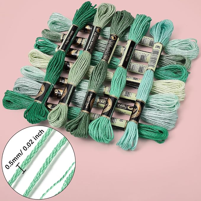 12 Skeins 105 Yards Green Embroidery Thread Floss for Hand Sewing