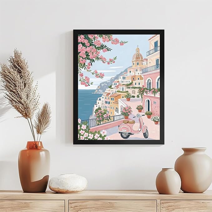 Seaside Landscape Paint by Numbers Kit for Adults, DIY Oil Painting 10x12In | With Frame,Pre-printed Canvas, Vibrant Acrylic Paints & Brushes, Beginner Friendly DIY Craft, Perfect Home Wall Art Gift