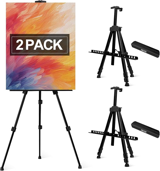 AROIC Art Painting Artist Easel Stand, Painting Display Easel Stand | Portable Adjustable Iron Tripod Display Stand with Bag, Height from 20 to 66 In for Table-Top/Floor Draw and Display(2 Pack)