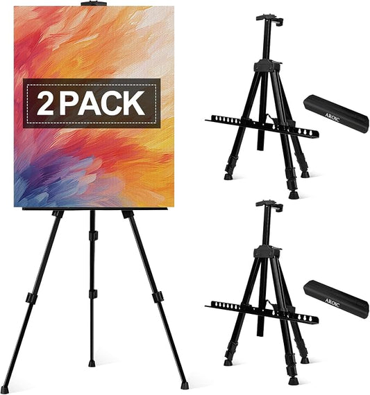 AROIC Art Painting Artist Easel Stand, Painting Display Easel Stand | Portable Adjustable Iron Tripod Display Stand with Bag, Height from 20 to 66 In for Table-Top/Floor Draw and Display(2 Pack)