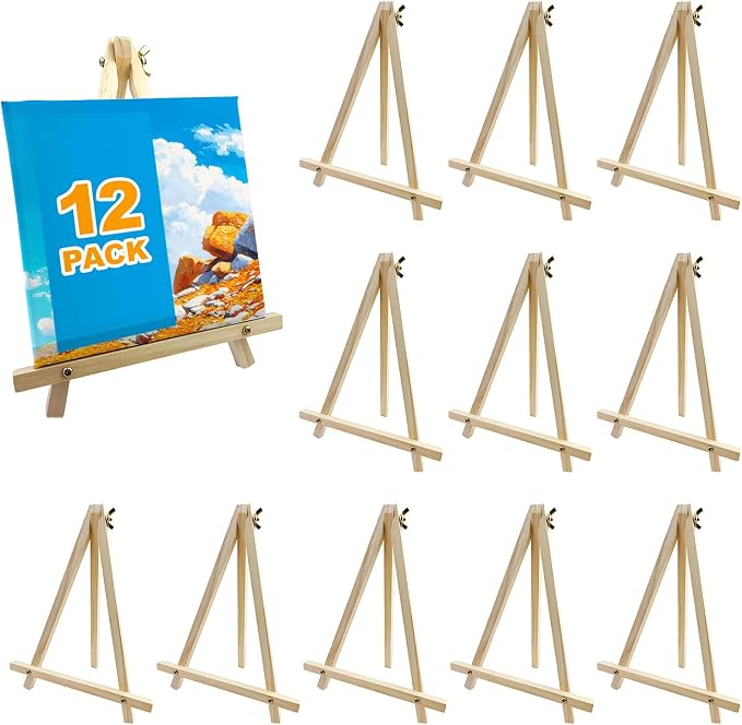 12 Pack 9 Inch Wood Easels, Tripod, Table Top Easels for Painting, Art Craft Painting Easel, Kids Student Tabletop Easels for Painting, Photos Mini Display Tripod