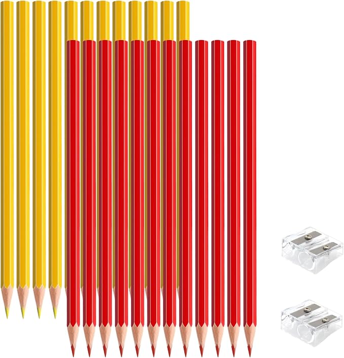 24 PCS Red Yellow Colored Pencils, Pre-sharpened Professional Wooden Art Pencils Set for Artists Painting | Premium Drawing Sketching Supplies (Red Yellow)