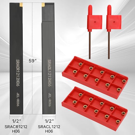 1/2" SRACL1212H06/SRACR1212H06 Indexable Lathe Turning Tool with 20Pcs RCMT0602 Round Carbide Milling Inserts Lathe Turning&Profiling Tool Holder for Steel Stainless Steel, 2Pcs Holders+20Pcs Inserts