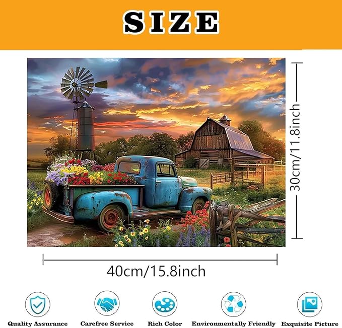 Farmhouse Truck Flower Paint by Numbers Kit for Adults Canvas,Frameworkless | Easy Adult Paint by Number Kits on Canvas DIY Truck Flower Painting for Beginners Art by Numbers for Home Wall Decor Gift