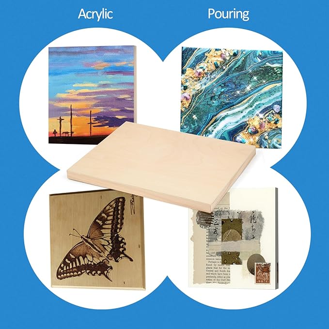Falling in Art 4 Pack 5x5’’ Unfinished Birch Wood Panels Kit for Painting | Studio 3/4’’ Deep Wooden Canvas, Cradle Boards for Acrylic Pouring, Art, Crafts, Epoxy Resin, Laser Engraving Cutting