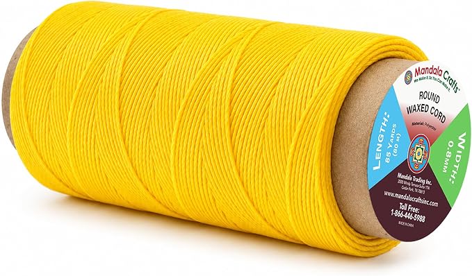 Mandala Crafts 80M 0.8mm Yellow Round Waxed Thread for Leather Sewing