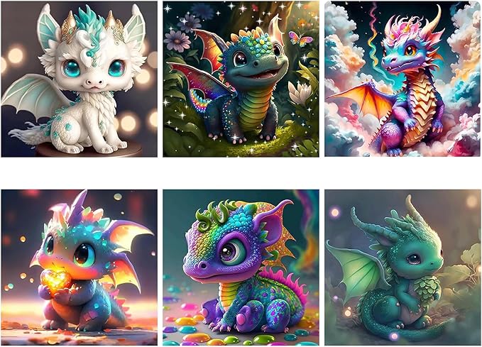 Diamond Art Kits for Adults,6 Pack Dragon Diamond Painting Kits 12x12inch