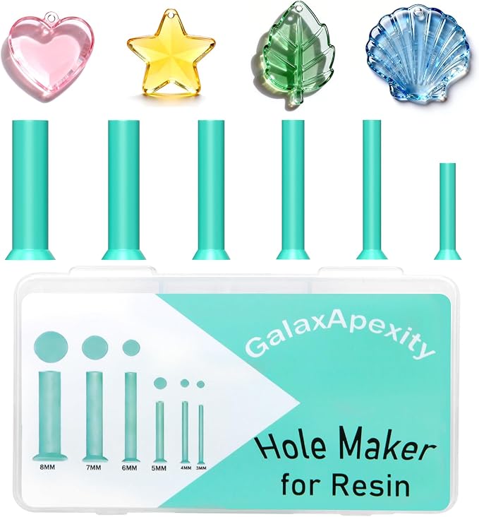 30PCS Hole Maker Resin Tool for Resin Mold, Drill-Free Silicone Resin Inserts, Resin Accessories for Epoxy Resin, 6 Sizes for Resin Jewelry Making & Keychain Crafts