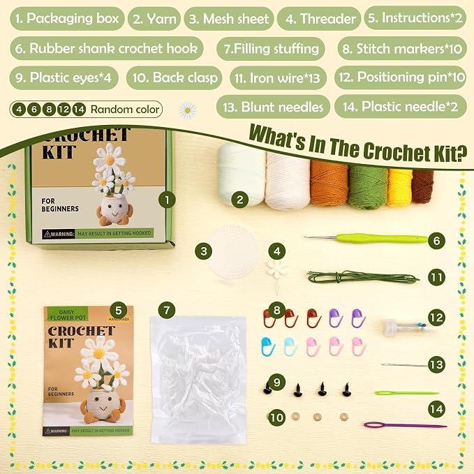 Nitlak Daisy Crochet Plant Gifts, Positive Emotional Support Crochet