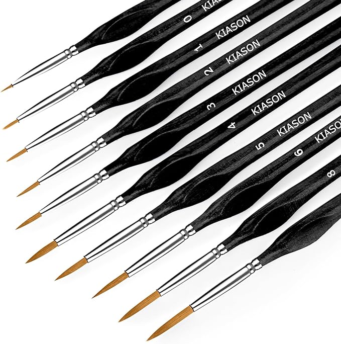 10Pcs Miniature Detail Paint Brushes Triangular Wood Handle Set | Tiny tips for acrylic, oil & watercolor, for paint-by-number, models, figurines, face paint, crafts & adult drawing, Black