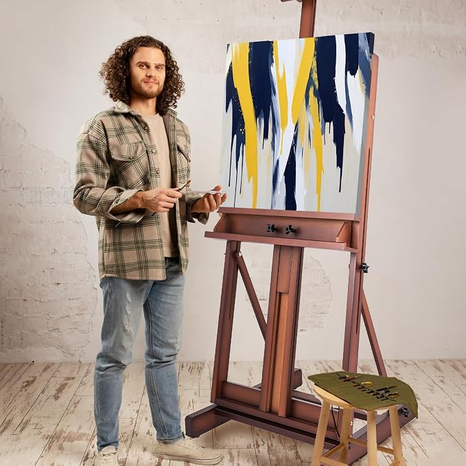 Beechwood H-Frame Artist Studio Easel with Storage Drawer, Walnut