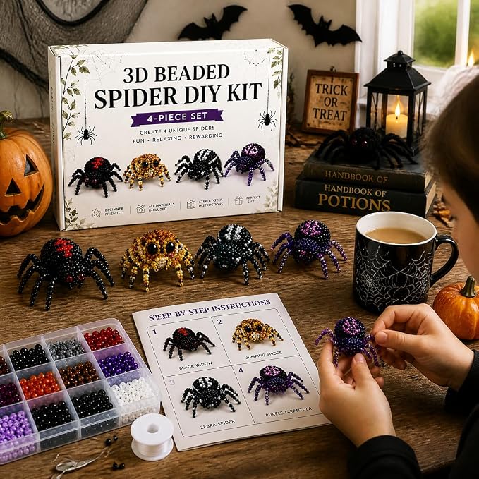 3D Beaded Animal Kit with Instructions,DIY Beading Embroidery Kit,Cute Spider & Animal Beading Craft Handmade Bead Art Mosaic Kit for Adults,Beginners