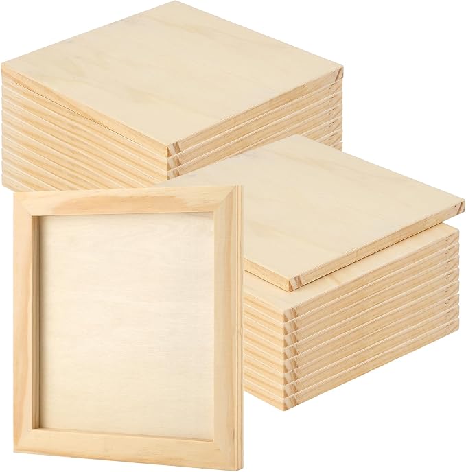 JOIKIT 20 Pack Wood Canvas Panels 6 x 6 x 5/8 Inch, Wooden Canvas Board 15x15x1cm Unfinished Wood Cradled Painting Panel Boards, Artist Wooden Canvases for Burning, Pouring, String Art, Crafts