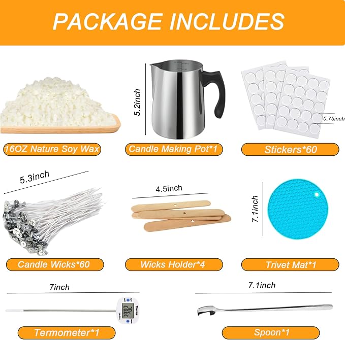BBAXI Candle Making Kit - 32oz Pouring Pot, 16oz Soy Wax Candle Making | Candle Making Kit for Home Decor&Gift,Contains soy wax&Wooden Wick Holders&Candle Wicks&Thermometer&Spoon for Beginners