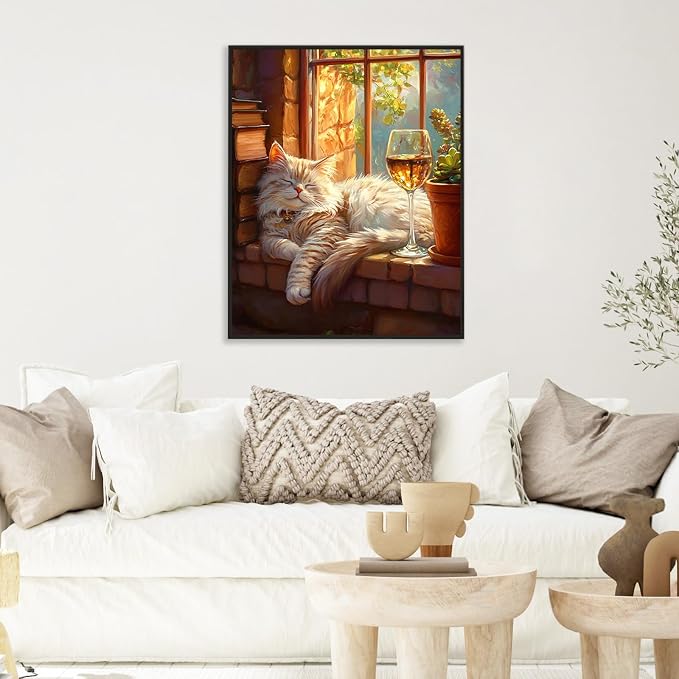 Paint by Numbers Kit for Adults, Sleeping Cat Number Painting Canvas Kit | DIY Acrylic Painting Set for Beginners, Stress Relief Relaxing Craft, Home Wall Decor, Holiday Gift for Adults, 16x20 Inch