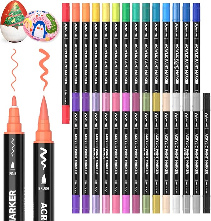 Shuttle Art 28 Colors Brush & Fine Tip Acrylic Paint Markers