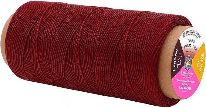 Mandala Crafts 50M 1mm Dark Red Round Waxed Thread for Leather Sewing