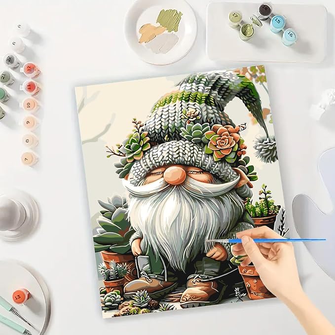 BYGFHLYW Easy Gnome Paint by Numbers Kit for Adults Beginner 16x20 in | Adult Paint by Number Kits on Canvas, DIY Painting with Numbers, Acrylic Oil Paints by Number Kits for Wall Decor