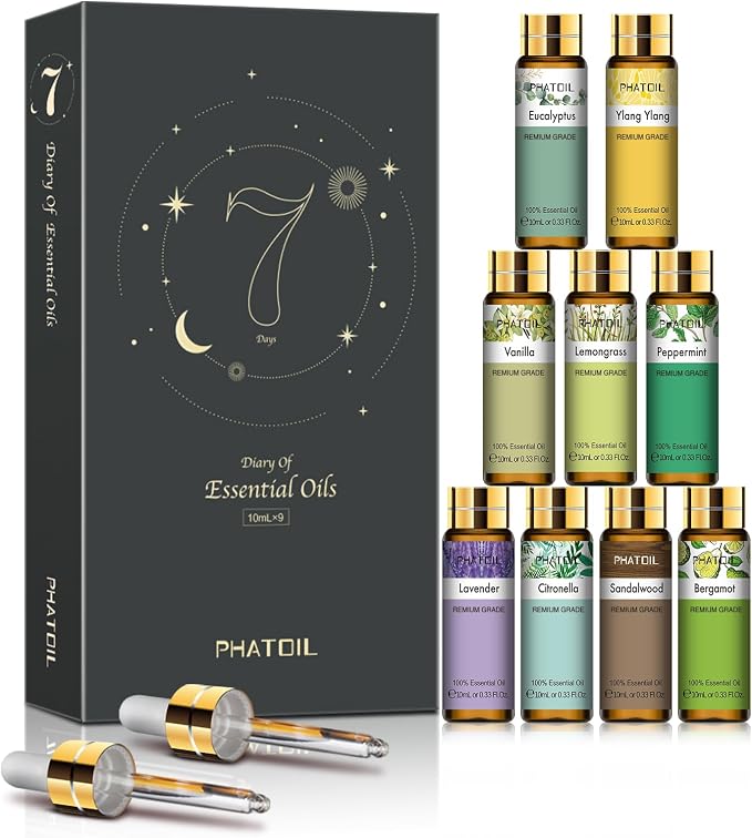 PHATOIL Essential Oil Set for Skin Care, Massage, Diffuser, Aromatherapy