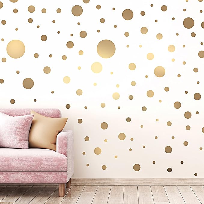 Zonon 264 Pcs Polka Dot Wall Stickers Peel and Stick Vinyl Circle Gold