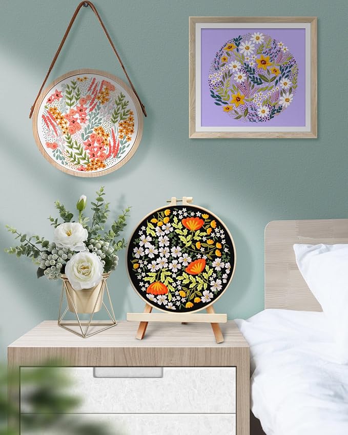 TINDTOP Embroidery Kit for Adult, 3 Pack Embroidery DIY Starter Kit, with Stamped Patterns, Hoop, Tools, Colorful Threads with Needles, Instructions (Bouquet) | with Stamped Patterns, Hoop, Tools, Colorful Threads with Needles, Instructions (Bouquet)