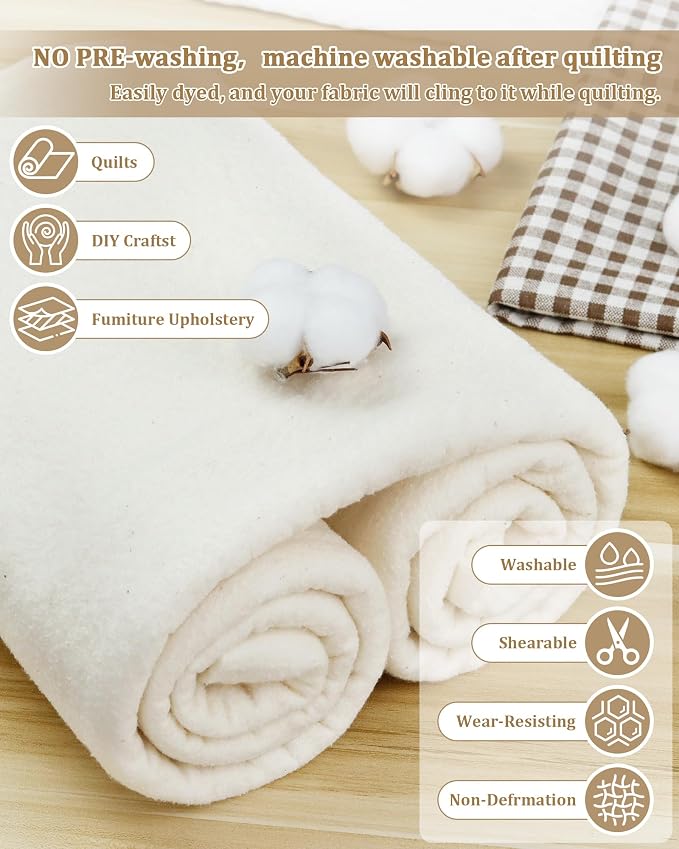 79" x 91" Grinding Natural Cotton Quilt Batting, Quilt Batting for Quilts
