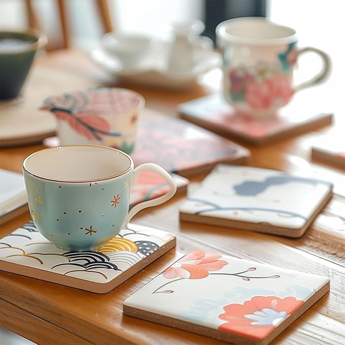 20pcs 4''x4'' Ceramic Tiles for Crafts, Blank Ceramic Coaster for Craft, White Unglazed Tile with Cork Backing Pad for Painting, Alcohol Ink, Acrylic Pouring, DIY