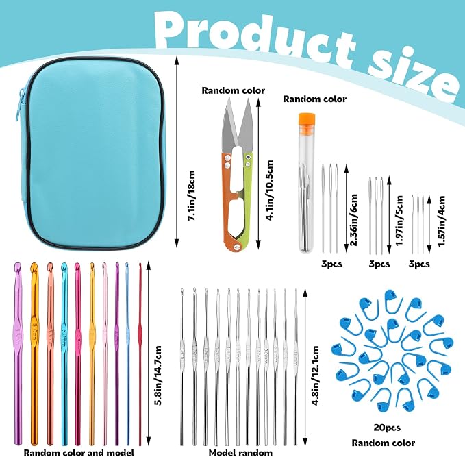 IMZAY 54 Pcs Crochet Hooks Set 0.6–6.5mm Ergonomic Crochet Needles Set | 22 Pcs Crochet Hooks, Aluminum Knitting Needles with Hooks, Yarn Needles, Stitch Markers, Hook Case for Beginners(Blue)