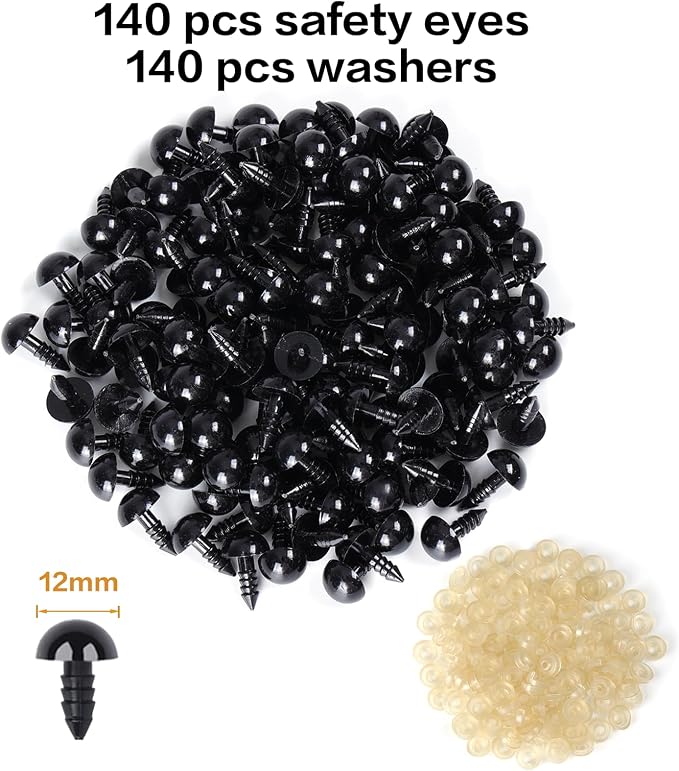XKDOUS 12mm Safety Eyes, 280pcs Crochet Eyes for Amigurumi | Safety Eyes for Crocheting，Stuffed Animal Doll Eyes for DIY Crafts