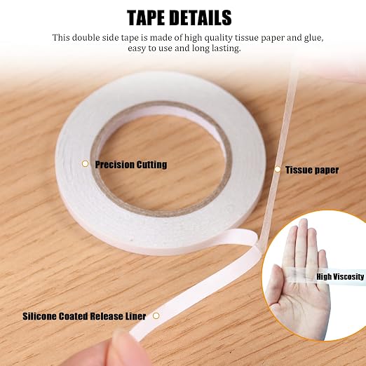 6 Roll 3 Sizes Double Sided Tape for Clothes, Hemming, Scrapbook Supplies | Tear-by-Hand Heavy Duty Multi-Size Fabric Tape, Double-Sided Hem Tape for Clothing, Gifts Box, Scrapbooking
