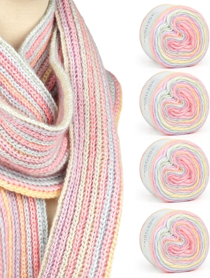 Katech 4 Pack Gradient Cake Yarn for Crocheting Knitting-Soft Crochet Yarn | 100g/3.52 oz-DK Light Weight #3-60% Cotton 30% Acrylic 10% Wool-Perfect for Scarves, Shawls, Blankets and Garments(B)