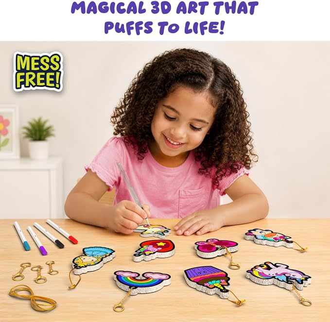 Skillmatics Aqua Puffs Unicorns, Art & Craft Gift for Kids, Paint by Number | DIY Princess Puffy Keychains, Screen-Free, Mess-Free Activity, Creative Kit for Girls & Boys Ages 4, 5, 6, 7, 8, 9, 10