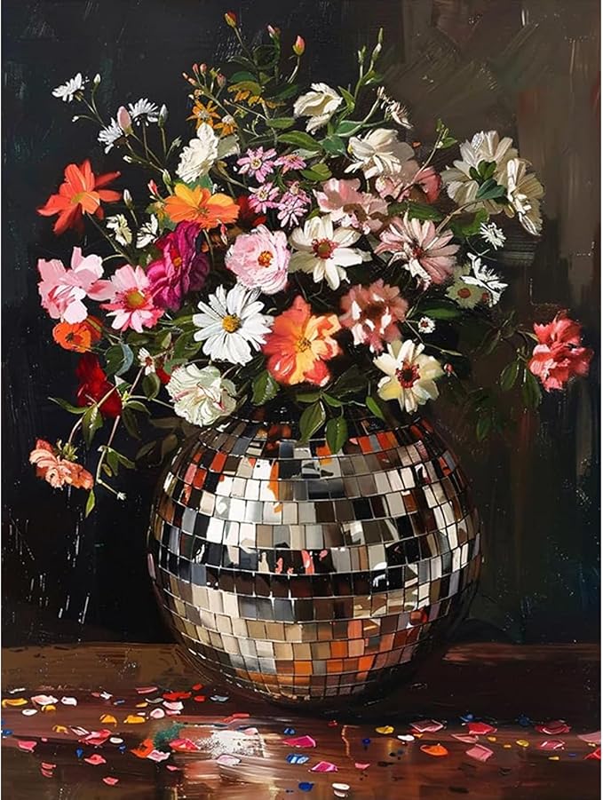 Disco Flower Diamond Art Painting Kits for Adults Beginner,12x16 Inch