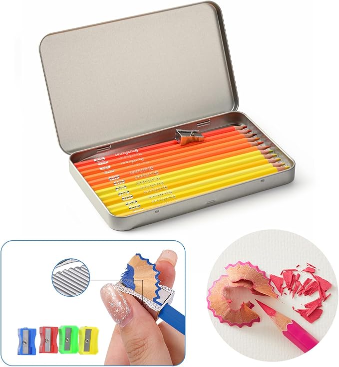 12 Yellow Colored Pencils,Oil Based Colored Drawing Pencil Set for Adults Coloring Books Drawing Sketching Art Supplies