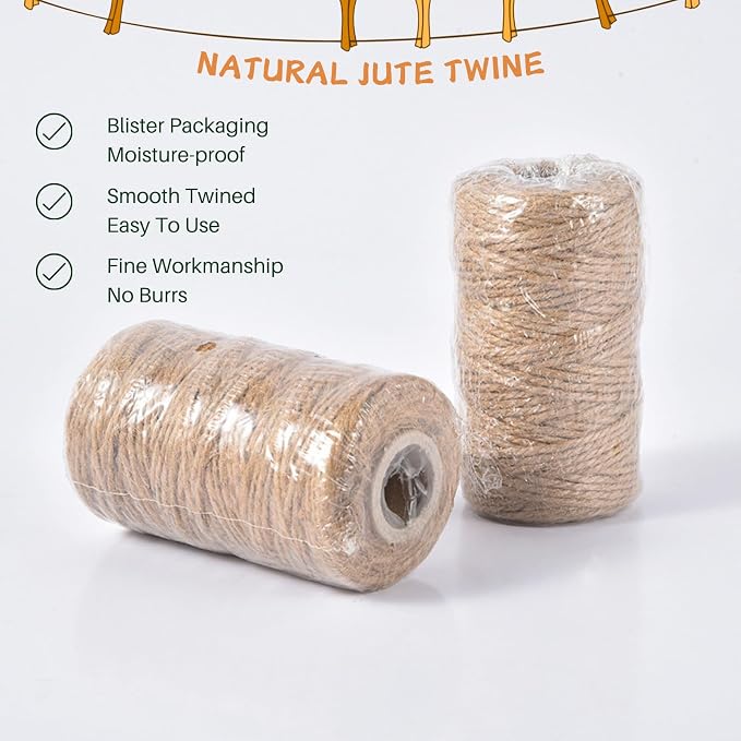 Jute Twine 2mm Thick - 328 Feet Brown Yarn, Natural Burlap String | Natural Jute & Burlap - Strong, Durable Twine for Crafts, Gift Wrapping, Gardening & Decor. Premium Brown Yarn for DIY.